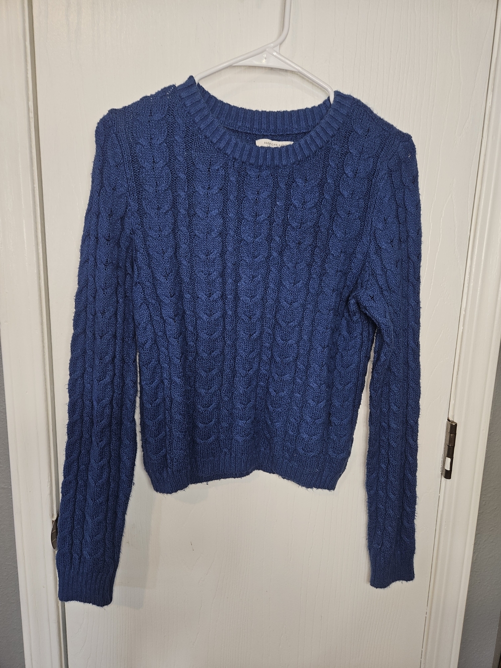 American Eagle Outfitters Royal Blue Cable Knit Crewneck Sweater